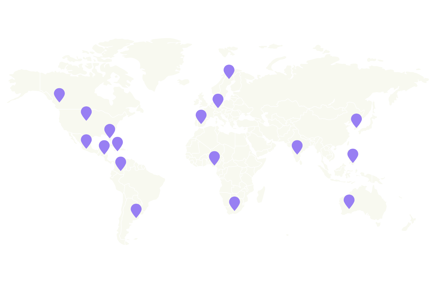 World map showing remote team locations